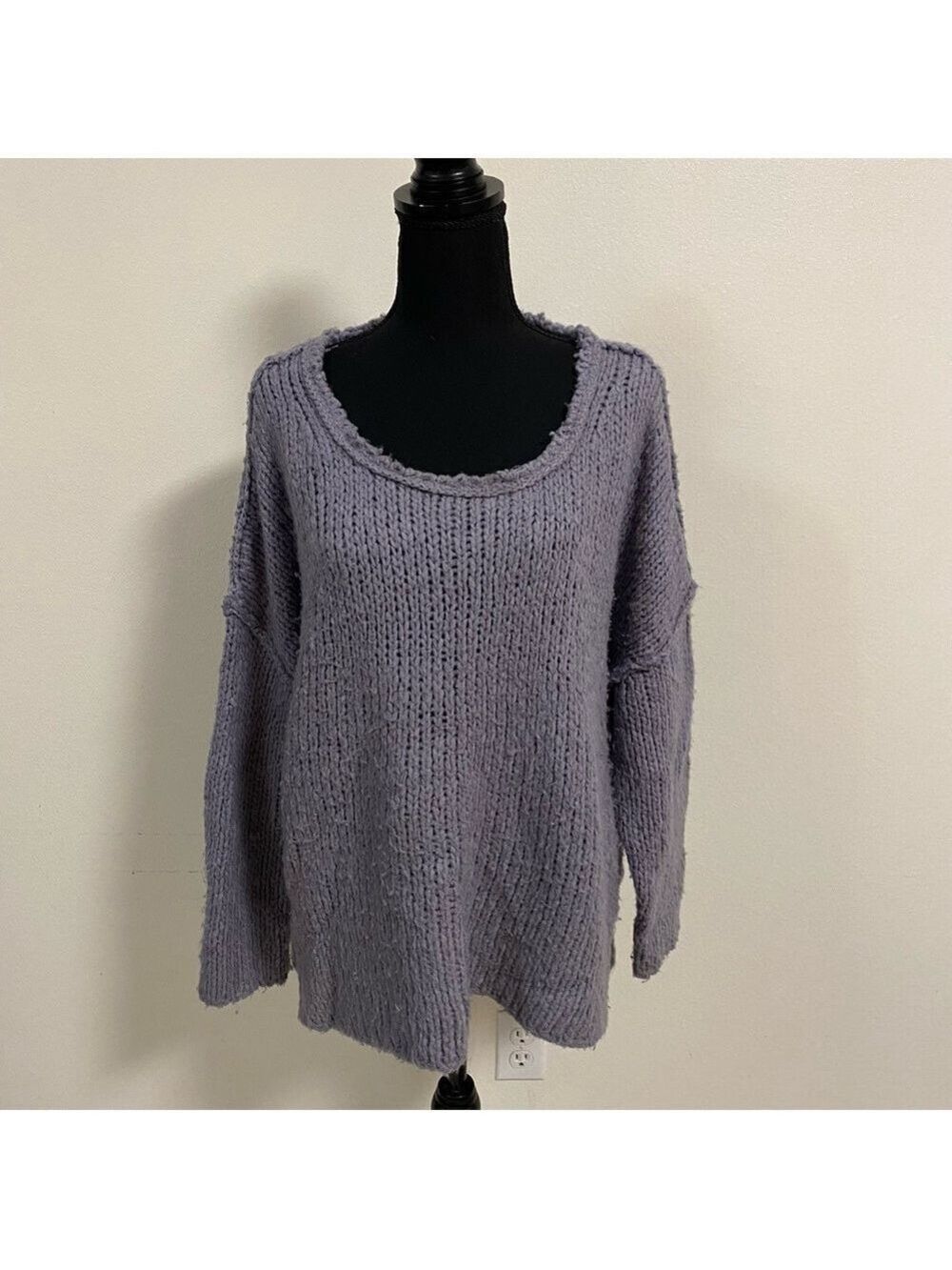Free People Sweater Women’s Medium Gray Lavender wool Blend Slouchy Sweater